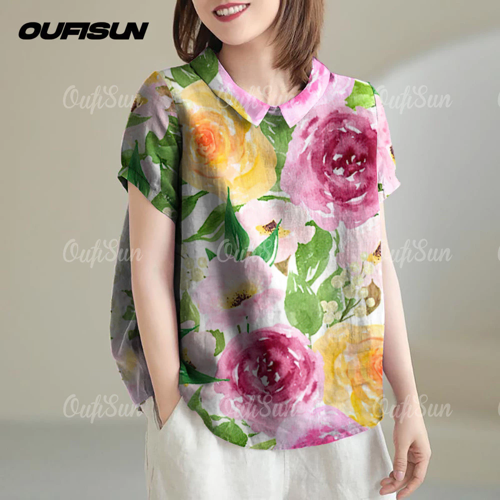 เสื้อฮาวายลายดอก แขนสั้น ผ้าฝ้ายผสมลินิน thumbnail 9