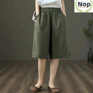 Nop | กางเกงขาสั้นผ้าลินินผู้หญิง รุ่นใหม่ 2026 เอวสูง ขากว้าง ทรงสอบ ใส่แล้วผอม ระบายอากาศดี