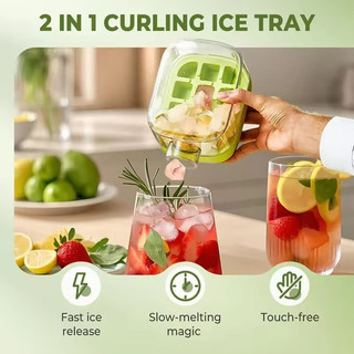 Double Ice Cube Tray Cetakan Es Batu 800 ml 2 In1 Dengan Botol Air Minum Press Pembuat Es Portabel