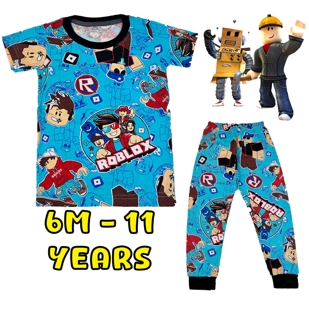 (6M-11Y) ชุดนอน Budak Light Blue RO-BLOX Sedon Full Cotton ชุดนอนเด็กเด็กชาย Pakaian Pijama Sleep