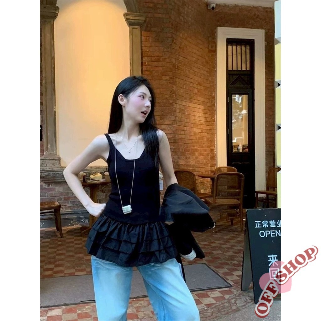 OFF SHOP  ใหม่ 2025 เสื้อกล้าม สายเดี่ยว มินิเดรส ไหมพรม ดีเทลแต่งปลายน่ารักสีพื้น’ J197 ราคา ถูกที่สุด ดีลบีเคเค แกลเลอรีภาพที่ 3