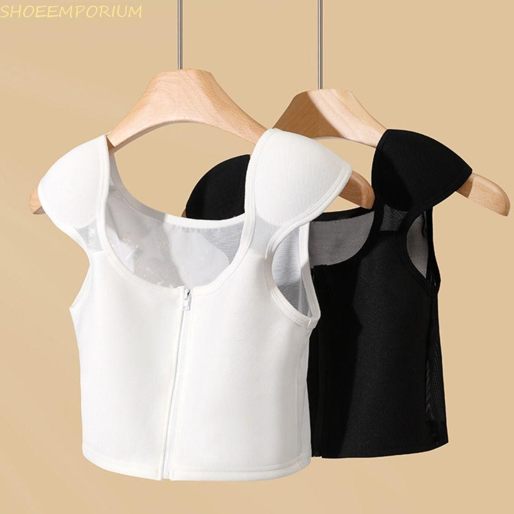 SHOEEMPORIUM แบน Binder Bustier, ตาข่าย Shapewear Tank Top Shapers, แฟชั่น Slim Fit กันกระแทกชุดชั้นในไหล่ Pad หน้าอก Binding Lady