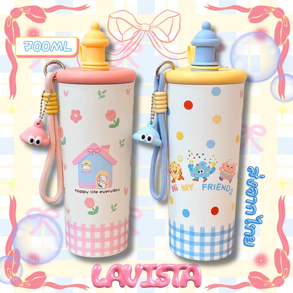 [ส่งจากไทย] แก้วเก็บความเย็นพร้อมจี้พวงกุญแจสุดCUTE สแตนเลส316 700ML.