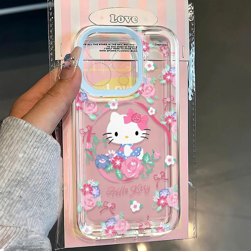 ดอกไม้สีชมพู Hello Kitty เคสโทรศัพท์ 16/15/14/13 สำหรับ iPhone Xsmax/Xr เคสซิลิโคนป้องกัน