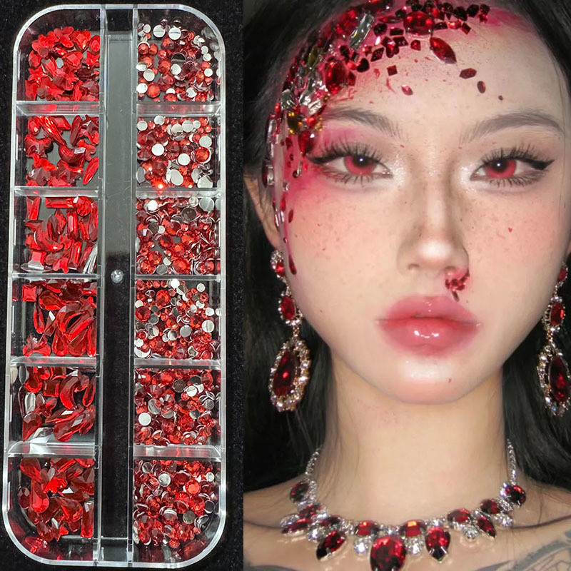 Preferred#Halloween Makeup Red Alien Diamond Blood Tears Makeup Red Diamond Face Stickers Accessorie