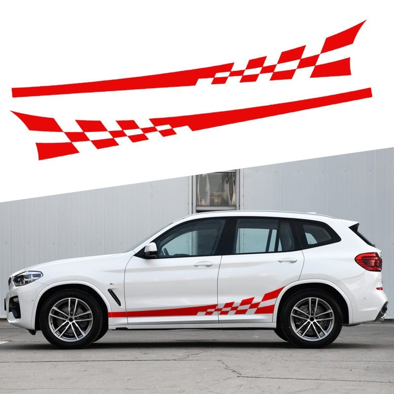 2PCS รถทั้งสองด้านสติกเกอร์ Racing checkerboard Flag Side Stripe Decal รถยนต์ผลิตภัณฑ์ Car Wrap ฟิล์มไวนิล