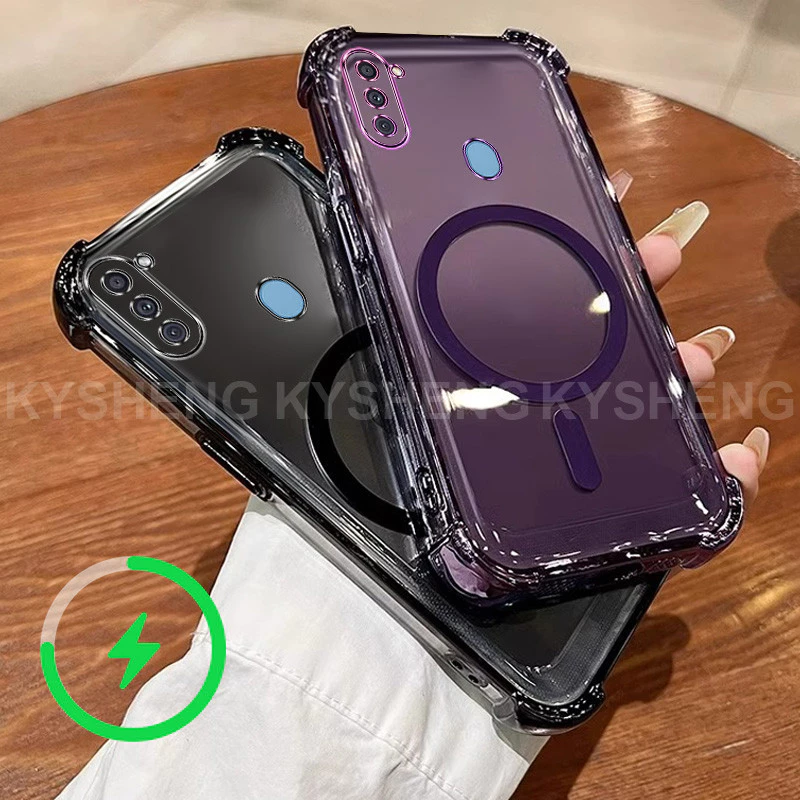 เคสสําหรับ Samsung A11 M11 เคสโทรศัพท์ TPU ชาร์จแม่เหล็กสี่มุมป้องกันการตกนิ่มโปร่งใส WBQ