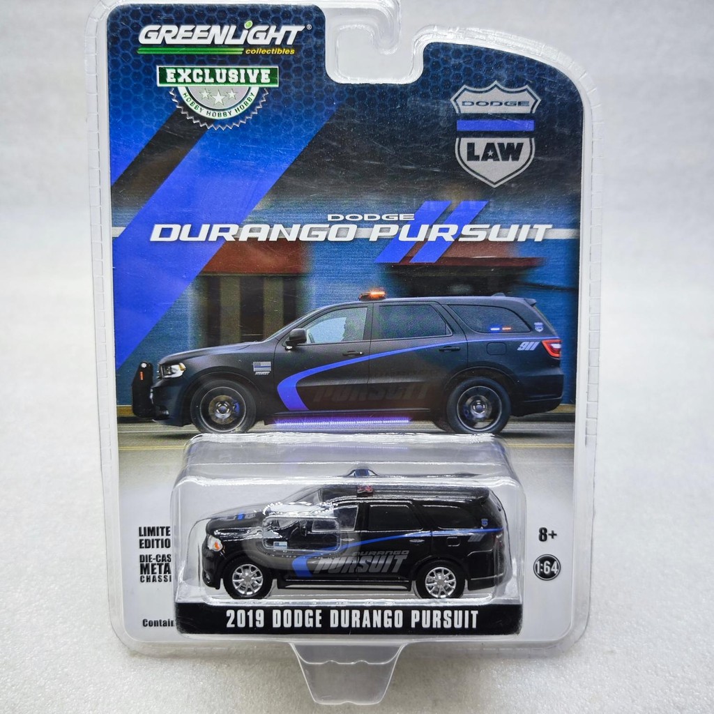 แสงสีเขียว 1: 64 2019 Dodge Durango SUV Dodge Durango Chase รถตํารวจโมเดลรถโลหะผสม 30098