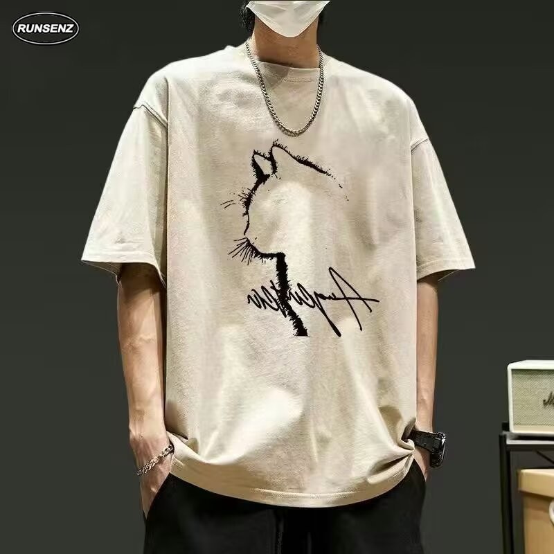 M-8XL แฟชั่นเกาหลีสีกากี ด้านบนผู้ชายฤดูร้อน ลำลองแขนสั้น เสื้อยืดไซซ์บวก