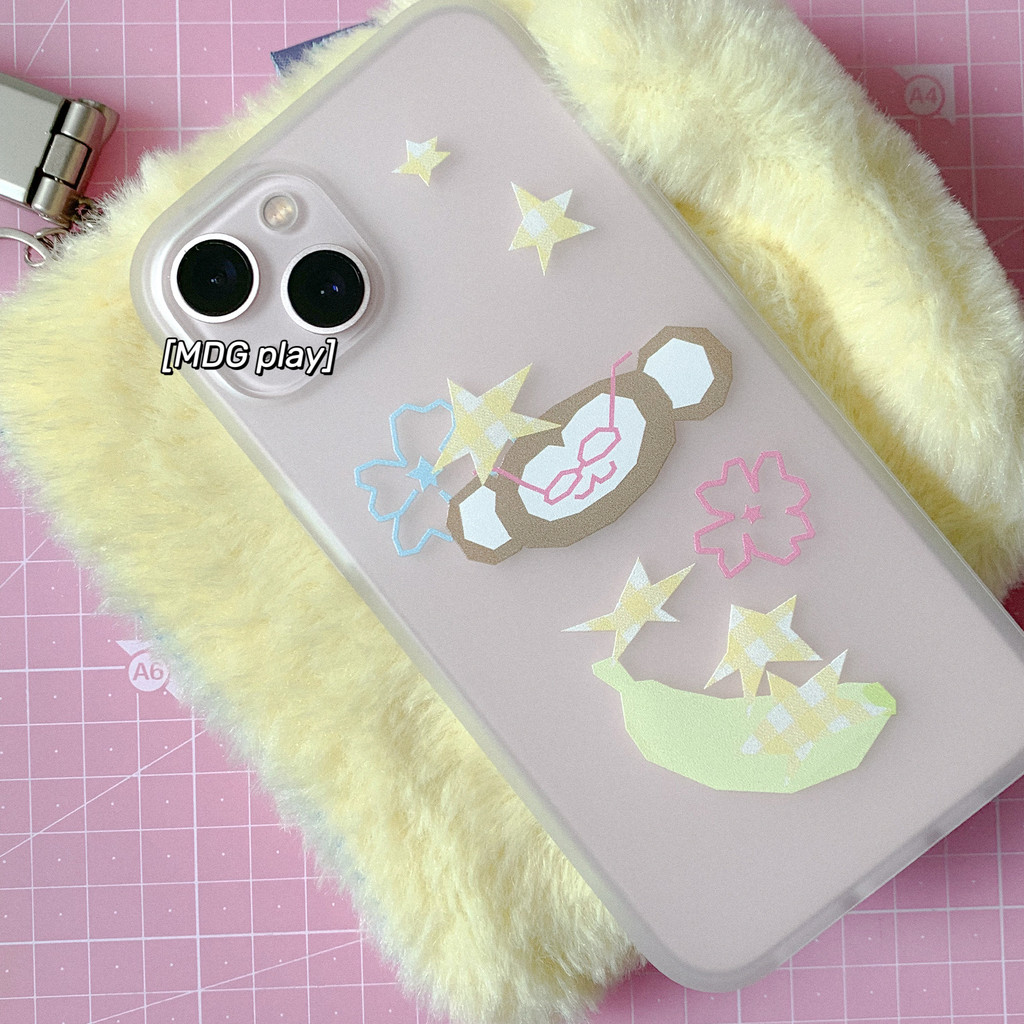 แอปเปิ้ลสไตล์เกาหลี อิน ซอก ออกแบบน่ารักการ์ตูนมือวาดลิงดาวกล้วยภาพประกอบเคลือบใสสีขาวกรณีโทรศัพท์16โปรแม็กซ์/15มือโปร/14/13/12/11นุ่มกรณีป้องก - รูปที่ 2