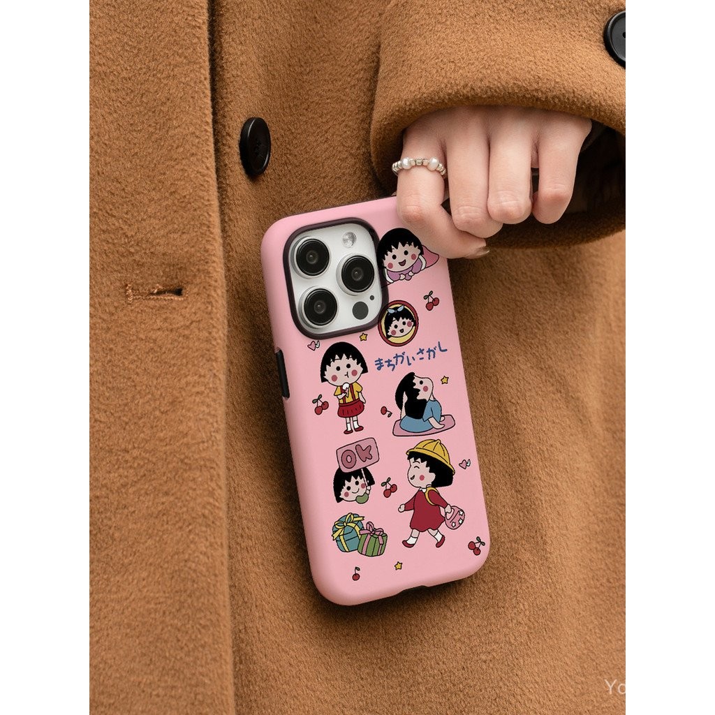 เคสโทรศัพท์ลายการ์ตูนชิบิ มารุโกะจัง แฟชั่นเทรนด์สร้างสรรค์ เคลือบด้าน กันกระแทก กันตก สำหรับ iPhone 16 Plus 15 Plus 14 Plus 13 12 11 X 8 Plus 7 Plus