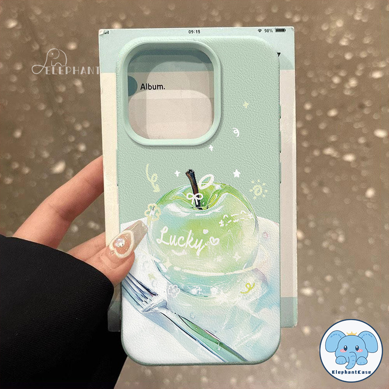 เคสไอโฟน 11 สำหรับ IPhone XR 11 16 15 13 12 14 Pro Max X XS Max 7 16 15 8 Plus SE2020 เคสผลไม้คริสตัลนำโชคสีเขียวสดแฟนซี