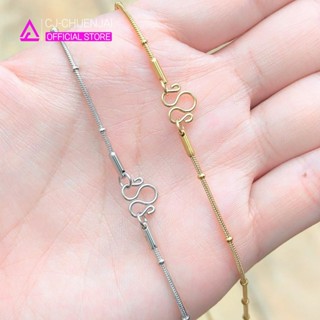 CJ สร้อยลายกระดูกงูคั่นเม็ดแบน สแตนเลสทองเลเซอร์ ไม่ลอกไม่ดำ