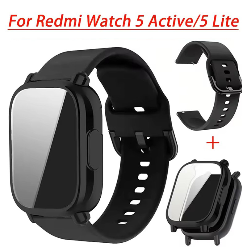 เคสป้องกัน + สายซิลิโคนสําหรับ Xiaomi Redmi Watch 5 active/5 Lite เต็มหน้าจอ TPU Shell และ Soft Sport Band