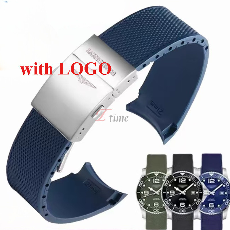 19 มม.21 มม.ยางซิลิโคนสําหรับ Longin Conquest Hydro Conquest L3 สีดํากันน้ํากีฬาสายนาฬิกาหัวเข็มขัดพ