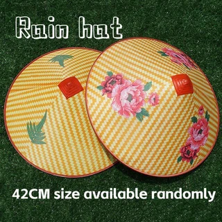 ร้านอยู่ที่ไทย ขนาด42CM หมวกไม้ไผ่สานพลาสติก กันแดด กันฝน หมวกเวียดนามปีกกว้าง ทรงกรวย สำหรับทำสวน