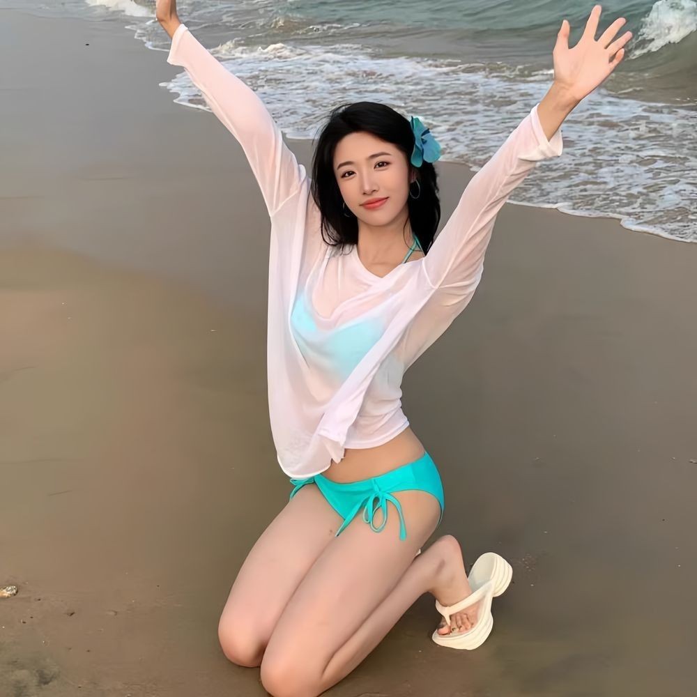 Wuxian ชุดว่ายน้ําผู้หญิง 2025 Tiffany Blue Show เหล็กสีขาวสนับสนุนรวบรวมหน้าอกเล็กใหญ่บิกินี่ริมทะเ