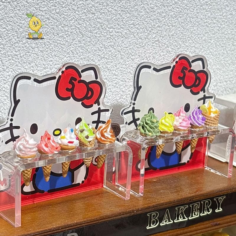 [mozh] 1:12 Dollhouse Miniature Hello Kitty Ice Cream Stand Ice Cream Cone Model Decor ของเล่นตุ๊กตาเครื่องใช้ในบ้าน [TH]