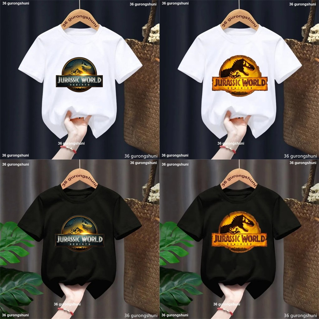 ใหม่ Dino 2025 ภาพยนตร์ Jurassic Park Rebirth โลโก้ไดโนเสาร์ Theme TShirt ชายหญิงสีดําสี TShirt เด็กทารกเสื้อผ้าแขนสั้น Harujuku Tops