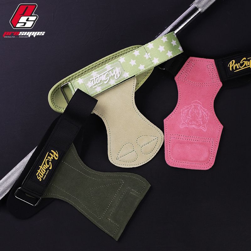 ถุงมือฟิตเนส ProSupps STRAPS Leather Grip pads & Strap หนังวัวแท้รุ่นหัวเสือโคร่ง (1คู่) Deadlift Pull-Up Deadlift
