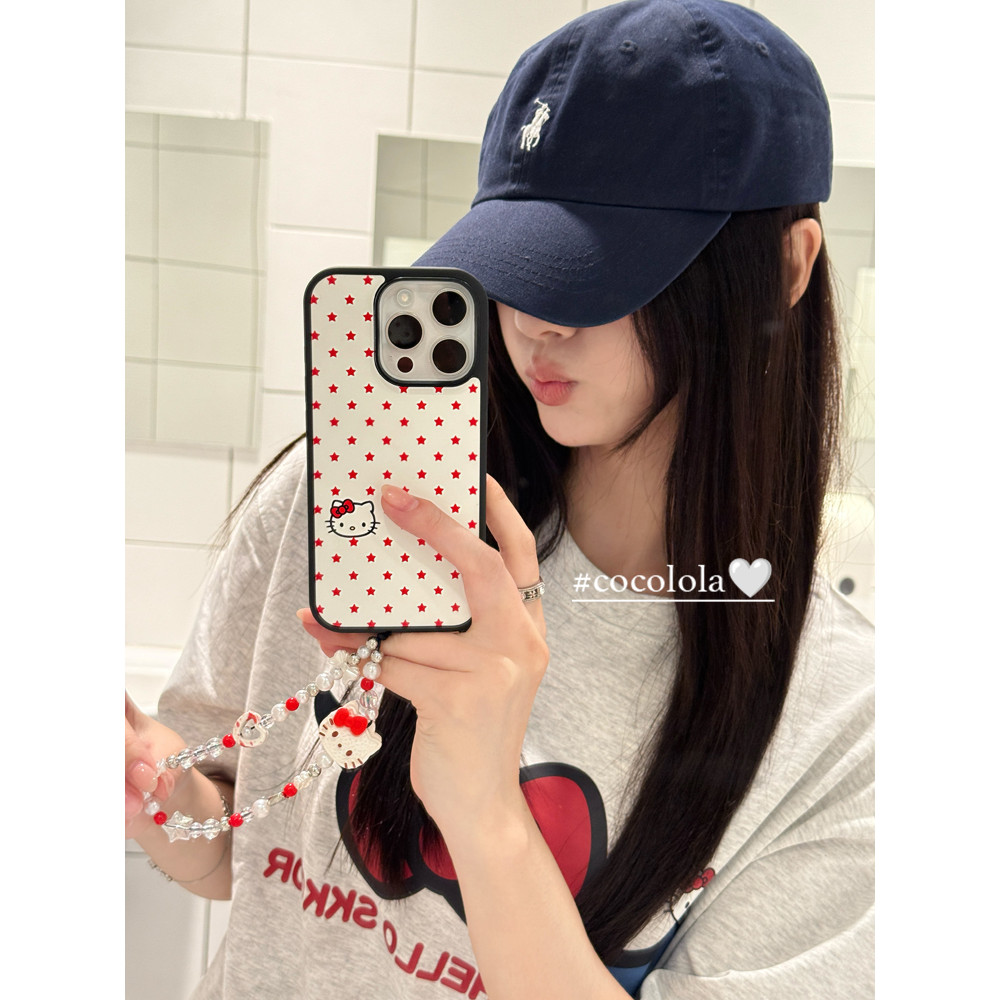 Insสไตล์Star HelloKittyแมวพร้อมโซ่เหมาะสําหรับApple 16Promaxเคสโทรศัพท์Iphone15proผู้หญิง13สไตล์ใหม่14 Shock-resistant 12 Shell 11 เคสป้องกันสาวการ์ตูนหัวใจ
