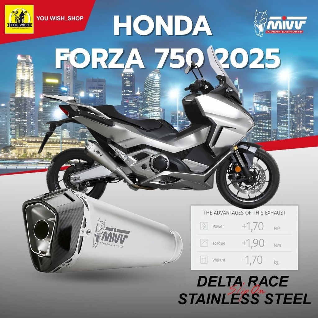 ท่อ Mivv สำหรับ HONDA FORZA 750 2021 > 2025 | SLIP-ON DELTA RACE STAINLESS STEEL