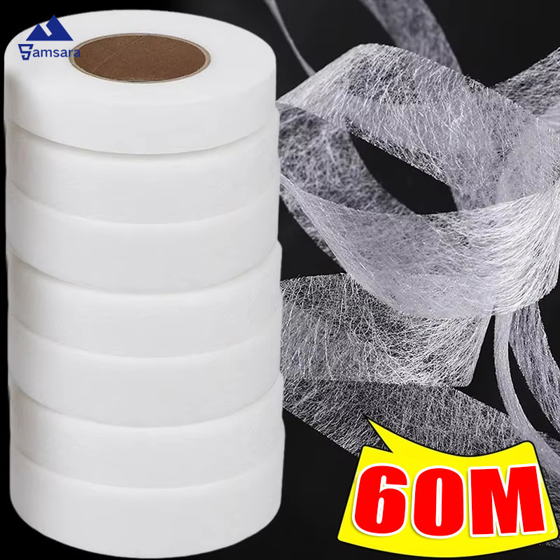 ความร้อนเปิดใช้งาน Fusible Interfacting เทป 1 ซม./2 ซม.กว้าง Heavy Duty Iron-On กาวสําหรับซ่อม Hem เสื้อผ้า, 60 ม.ไม่ทอล้างทําความสะอาดได้วัสดุเย็บผ้า
