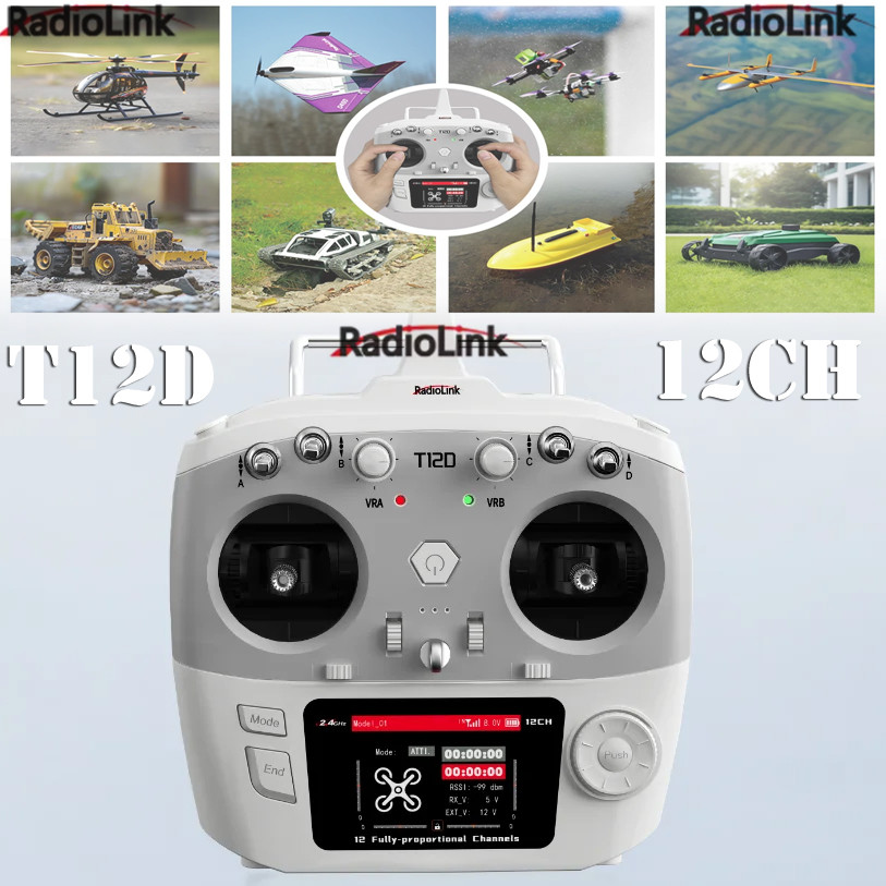 RadioLink T12D 2.8 นิ้ว RC วิทยุเครื่องส่งสัญญาณ 2.4GHz 12CH พร้อม R12F สําหรับ FPV Racing Drone ปีก