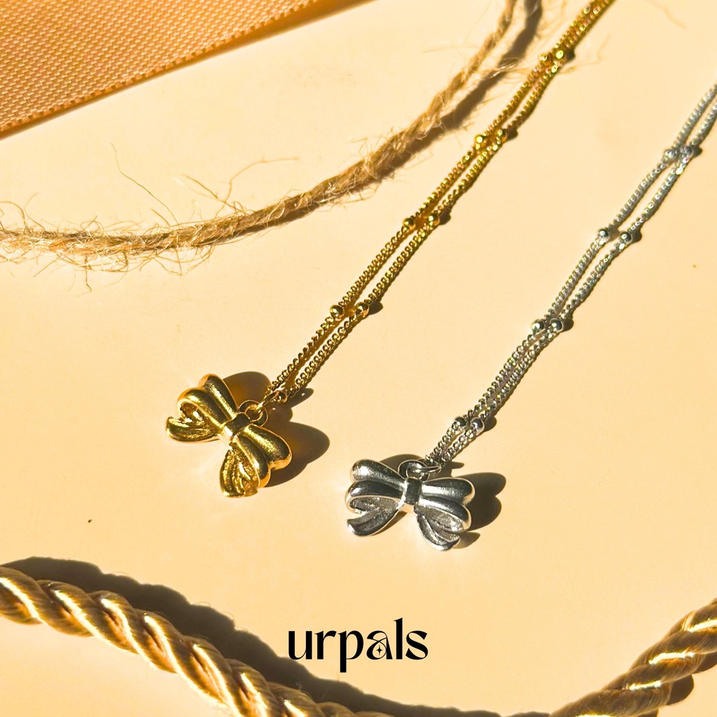 URPALS สร้อยคอ สร้อยคอจี้โบว์ ตัวเรือน Stainless ชุบทอง 18K ใส่อาบน้ำ ออกกำลังกายได้