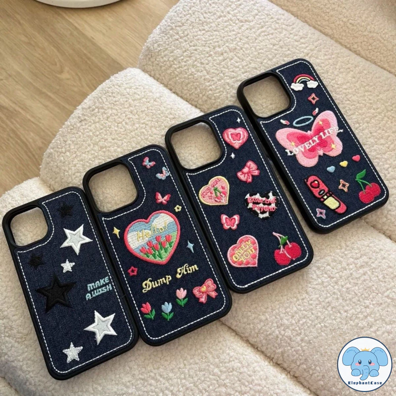 เคสคาวบอยปักลายผีเสื้อดาวทิวลิปสไตล์ย้อนยุคสำหรับคู่รัก สำหรับ IPhone 11 17 air 16 13 15 12 14 Pro Max XR XS X Max 7Plus