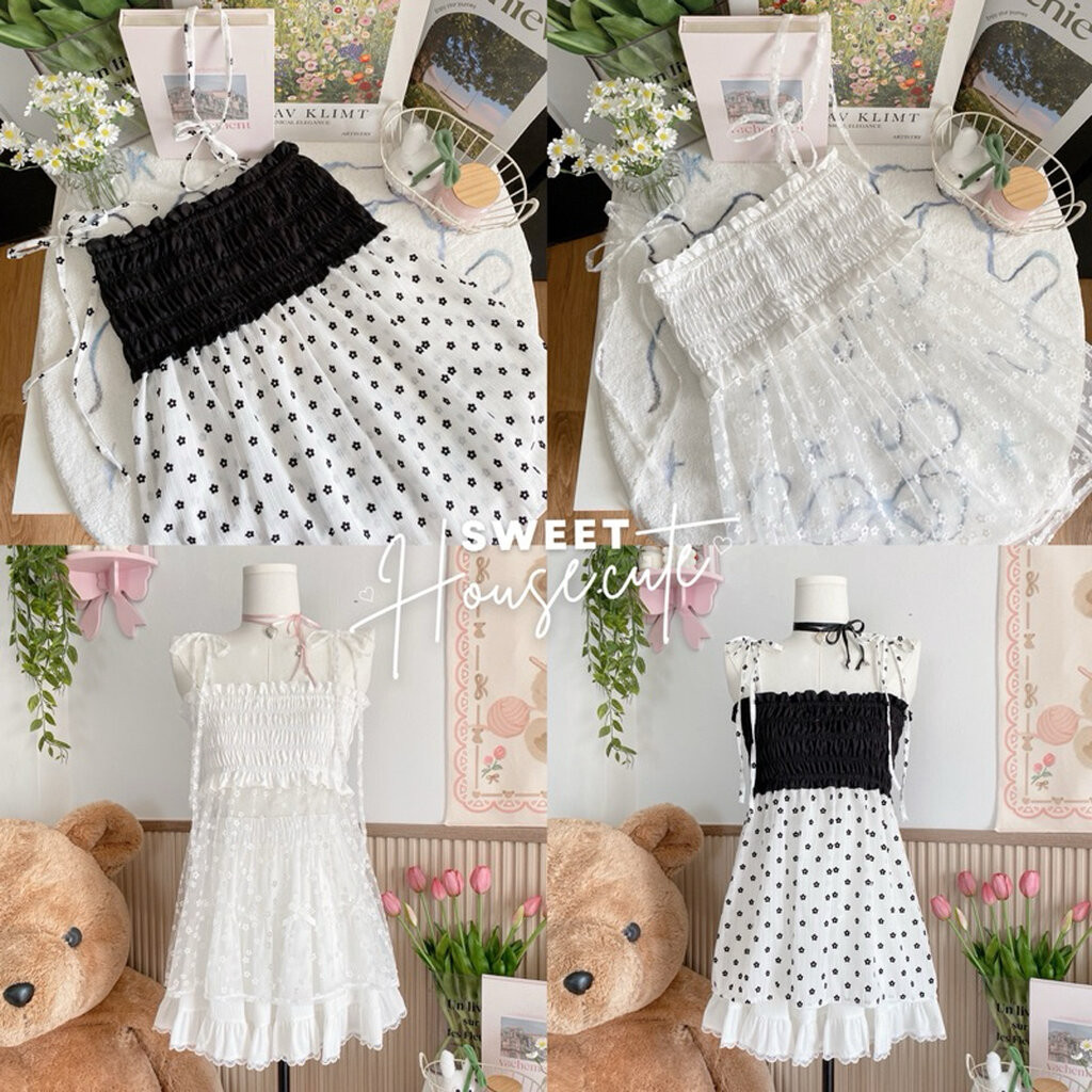 🧸 SweetHouse #543 🌻 เสื้อสายเดี่ยวทรูโทนด้านบนแต่งด้วยผ้ายีนส์ต่อด้วยผ้าลายดอกไม้พริ้วๆรับซัมเมอร์จ้า