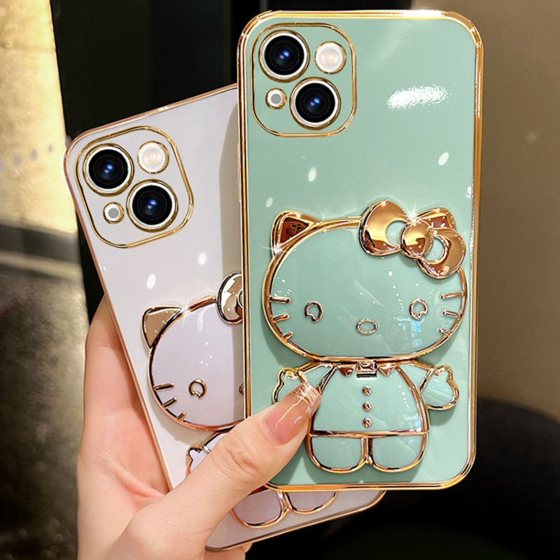 OPPO A3X A3 4G CPH2681 PKD130 CPH2669 KT Cat พร้อมกระจกแต่งหน้าที่วางแบบพกพาและเคสอ่อนเคสโทรศัพท์