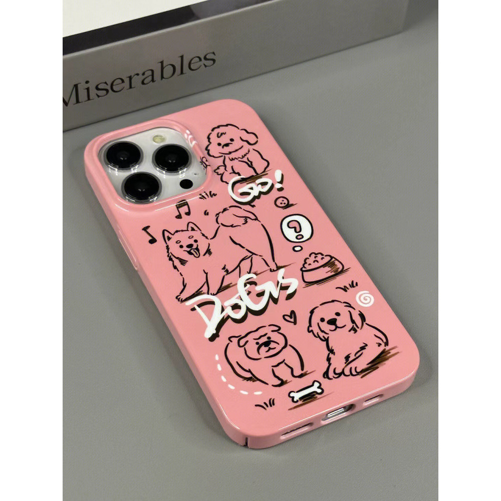 Graffiti Puppy Simple น่ารักการ์ตูน Frosted เคสโทรศัพท์เหมาะสําหรับ iPhone 16pro 15plus 14promax 13 
