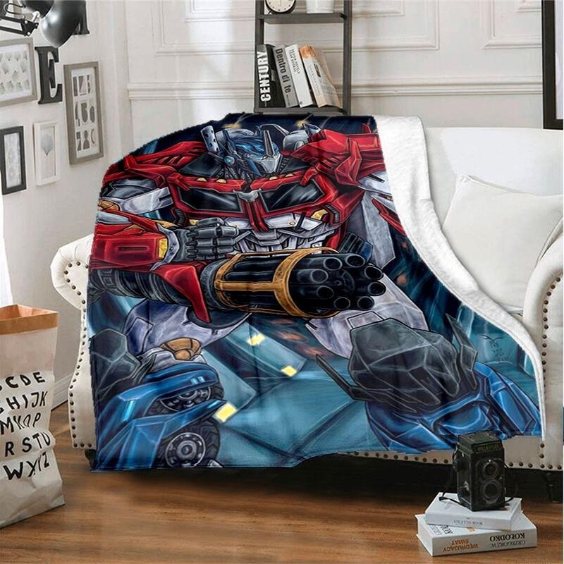 ผ้าห่มการ์ตูน Transformers น่ารักสำหรับนอนในสำนักงาน ห้องนั่งเล่น ผ้าห่มโซฟา ผ้าห่มห้องนอนเด็ก นุ่มและอุ่น ของขวัญวันเกิด