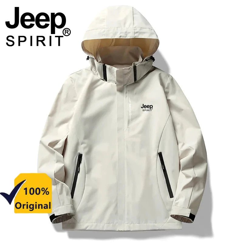 Jeep spirit เสื้อกันลมกลางแจ้งสำหรับผู้ชาย JACKET ลําลองพร้อมกระเป๋า แบรนด์อินเทรนด์ ฤดูใบไม้ผลิและฤดูใบไม้ร่วง กันลม สกี ปีนเขาวางแบบ