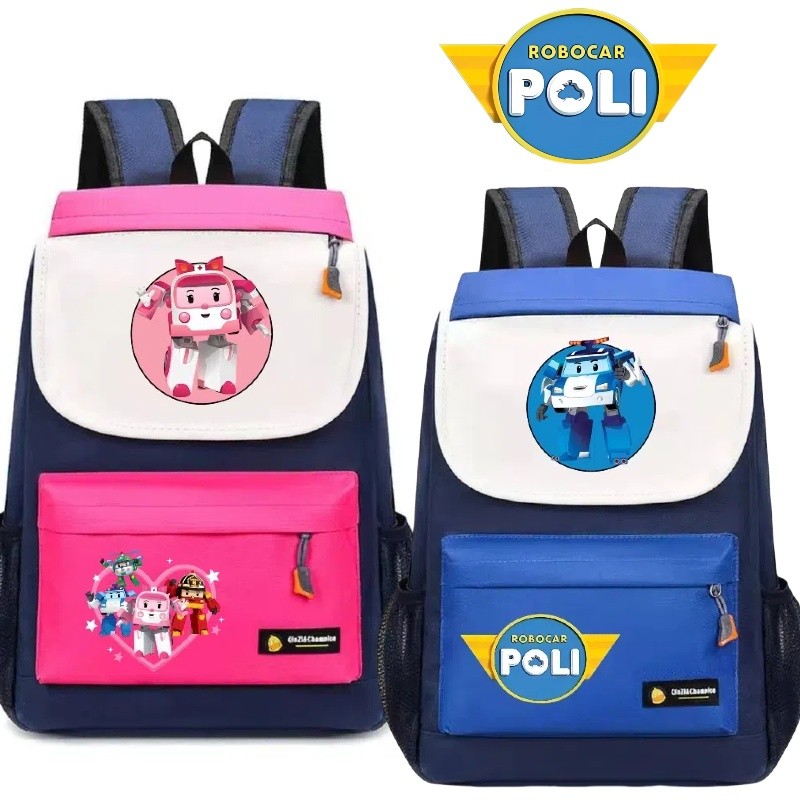 โรโบคาร์ โปลี การ์ตูนเด็กกระเป๋าเป้สะพายหลังความจุขนาดใหญ่อเนกประสงค์โรงเรียนอนุบาลโรงเรียนประถมกระเป๋าเป้สะพายหลังเด็กเริ่มต้นของโรง