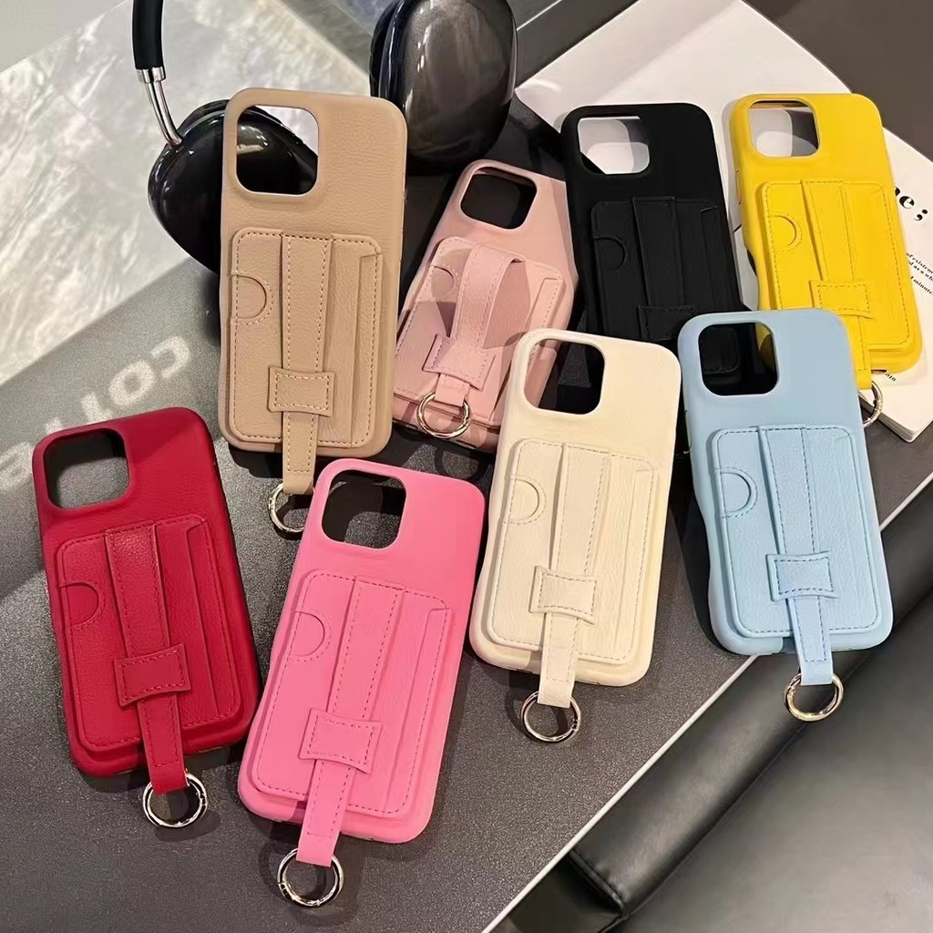 Pure สีลิ้นจี่หนัง iPhone พร้อมผู้ถือบัตรสําหรับ iPhone16promax 16pro 16 15promax 15 15pro 13 13pro 13promax 14pro 14promax 12 12pro 12promax iPhone11 ปลอก