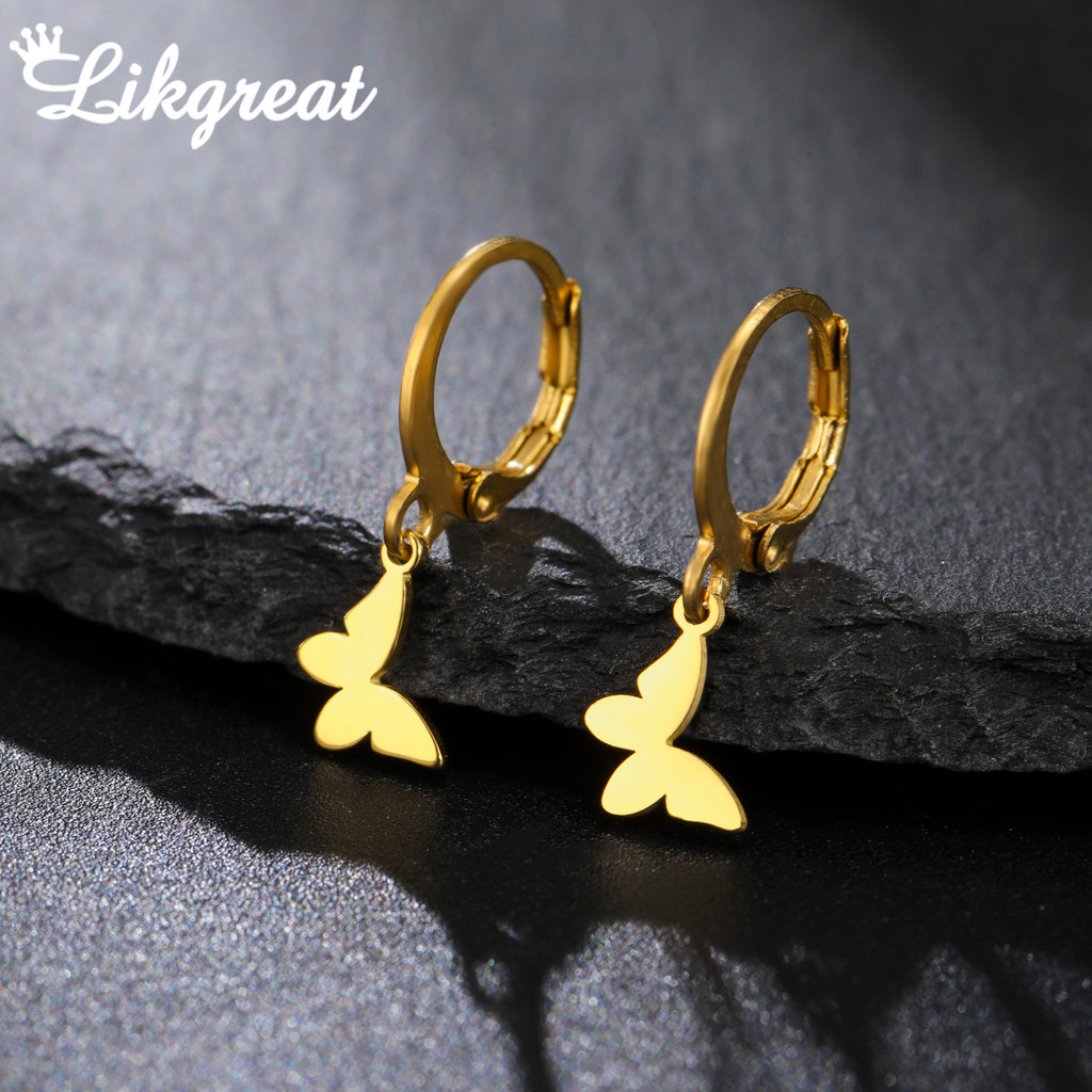 LIKGRET ต่างหูจี้ผีเสื้อผู้หญิงมีสไตล์สแตนเลสเครื่องประดับที่มีเสน่ห์สําหรับสวมใส่ทุกวัน