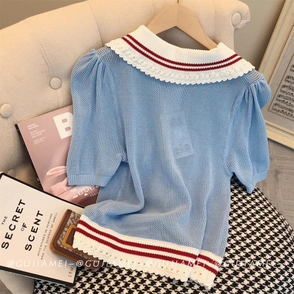 ผู้หญิงตุ๊กตาคอปกถักเสื้อยืดฤดูร้อนแขนสั้น - รูปที่ 2