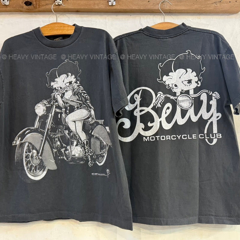 BETTY BOOP MOTORCYCLE CLUB Bio Wased tag USA เสื้อวินเทจ เสื้อทัวร์ การ์ตูน มอไซค์ heavy vintage shirt