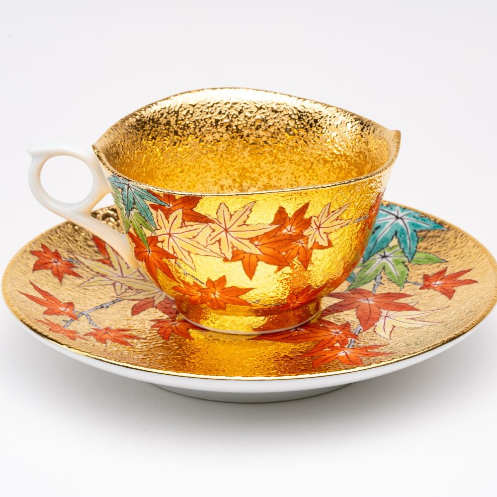 Arita-yaki ware "Tendou Eguchi" porcelain pottery Coffee cup saucer Gold JAPAN