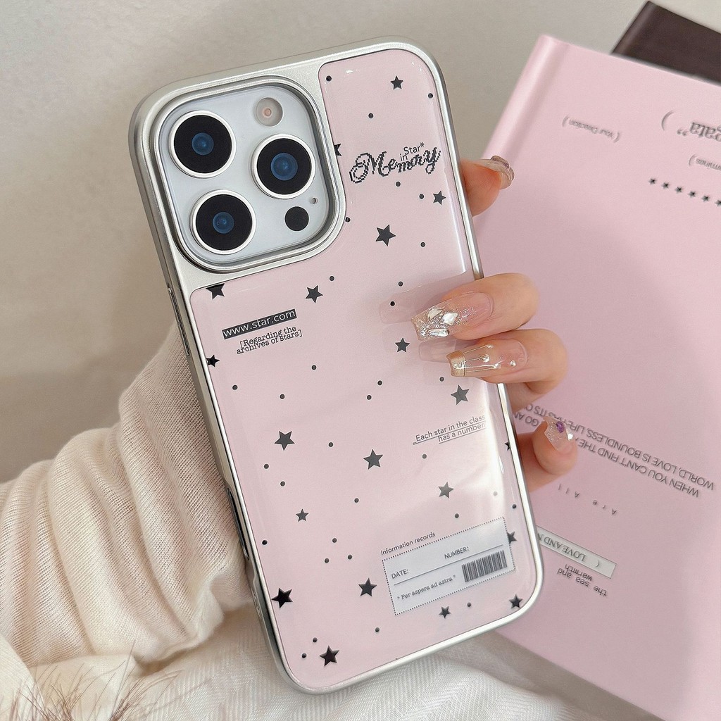 Electroplated เรซิ่นขอบเงินสีดําและสีชมพูดาว TPU สําหรับ apple iphone 12 13 14 15 16pro max plus 11 XR - รูปที่ 5