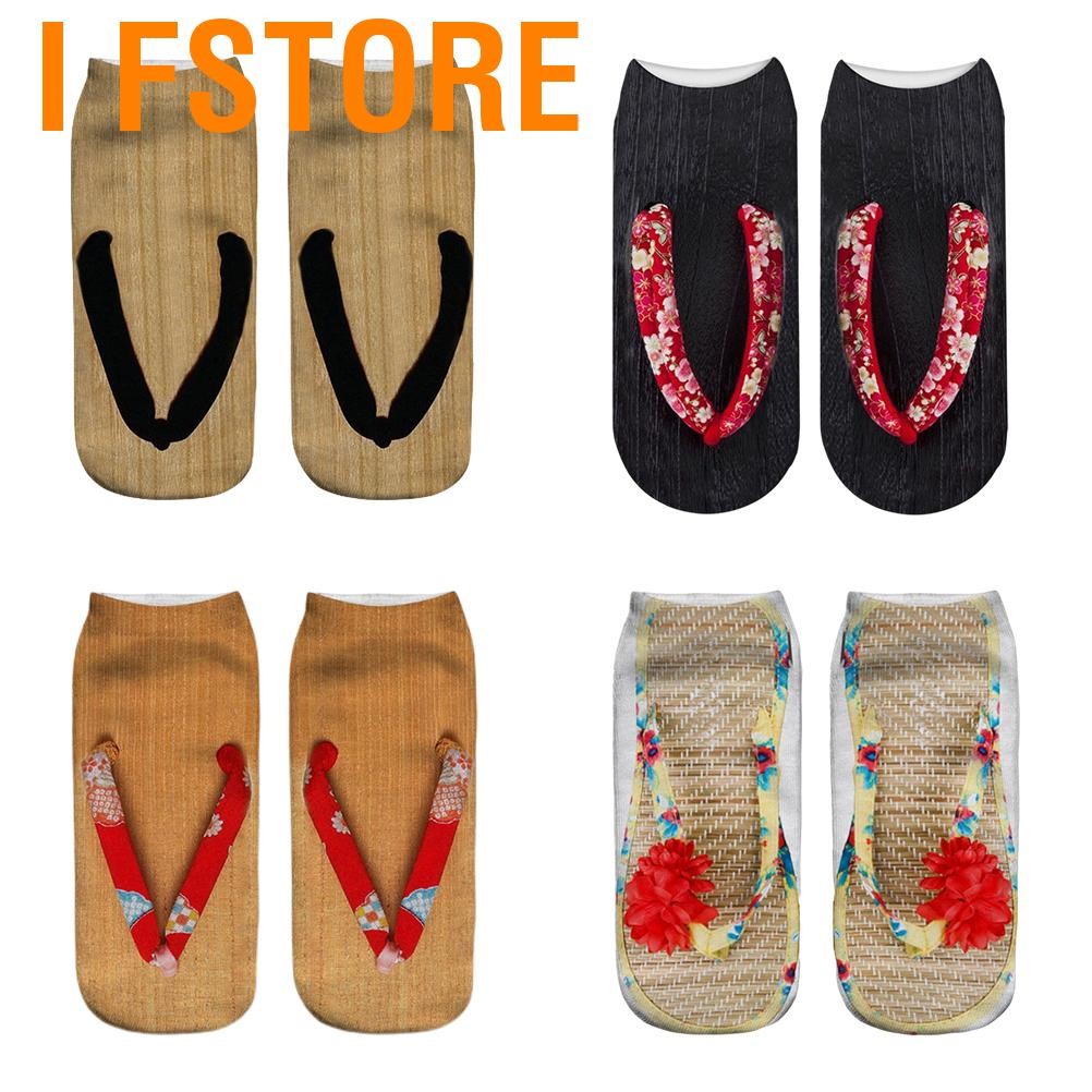 I Fstore Flip Flop พิมพ์ถุงเท้าแฟชั่น 4 คู่ข้อเท้าฝ้ายสำหรับวิ่ง