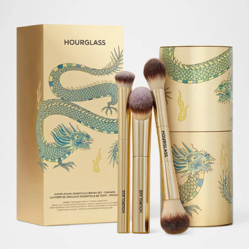 Hourglass Complexion Essentials ชุดแปรงแต่งหน้า Gold Dragon Foundation คอนซีลเลอร์ไฮไลท์ Blush ชุดแปรงแต่งหน้า