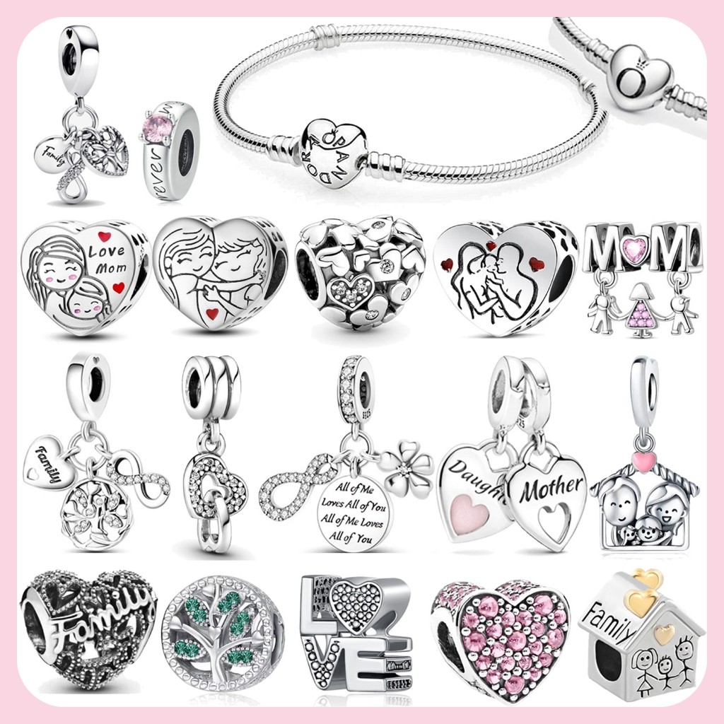 สร้อยข้อมือหัวใจลูกปัดเงิน 925 ลายอักษรแม่แบบโรสโกลด์ | อุปกรณ์ทำเครื่องประดับเอง