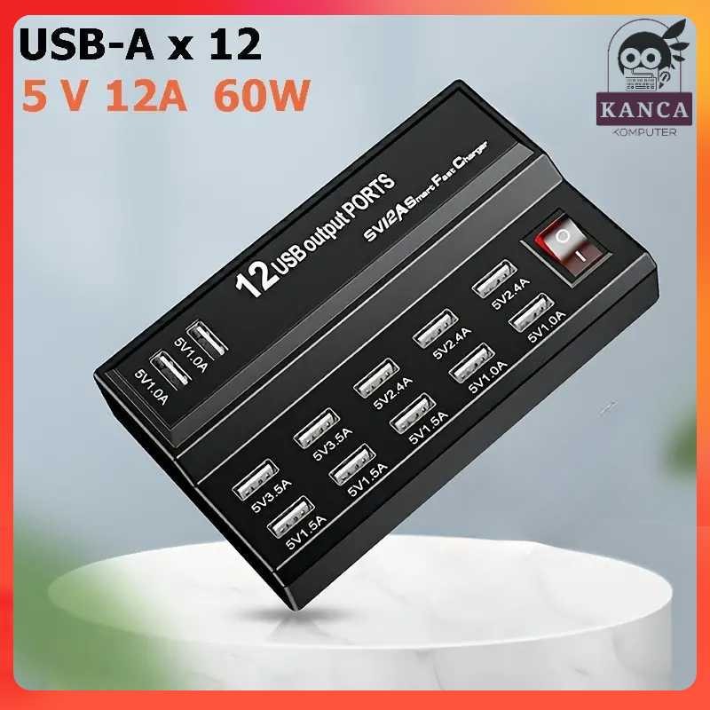 KANCA BANGGOOD USB Hub Charger 12 พอร์ต 5V/12A 60W EU Plug พร้อมสวิตช์ - YC-636