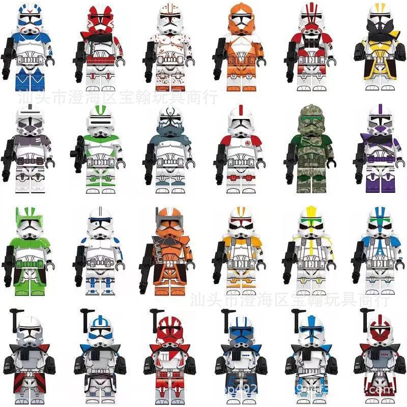 24 ชิ้น (2 นิ้ว) Clone Trooper Playset, Space War Mini Building Set, Clone Trooper Figure with Weapo