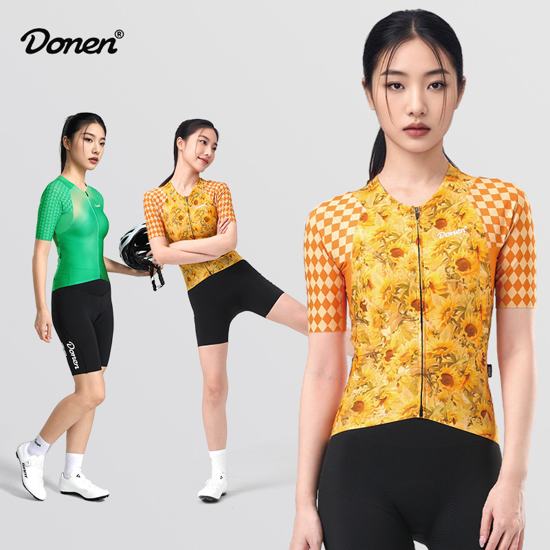 DONEN เสื้อเจอร์ซีย์นักปั่นแขนสั้นผู้หญิงฤดูร้อนป้องกันแสงแดดยืดหยุ่นสูงระบายอากาศจักรยานเสื้อผ้าด้านบน MTB จักรยานเสือหมอบเครื่องแต่งกาย