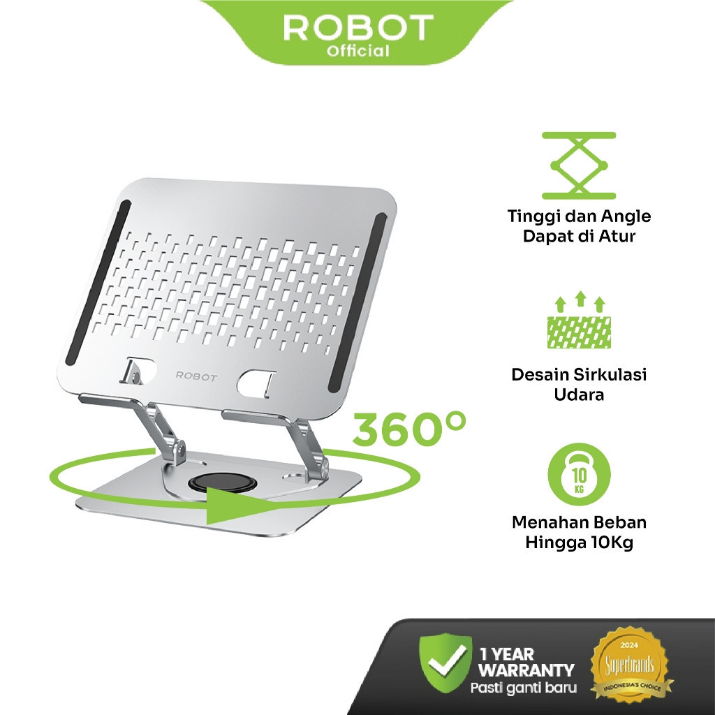 ROBOT Laptop Holder Strong หมุนได้ 360 ̊ RT-LS06S Cool Laptop Holder Aluminium Alloy Stand Silver
