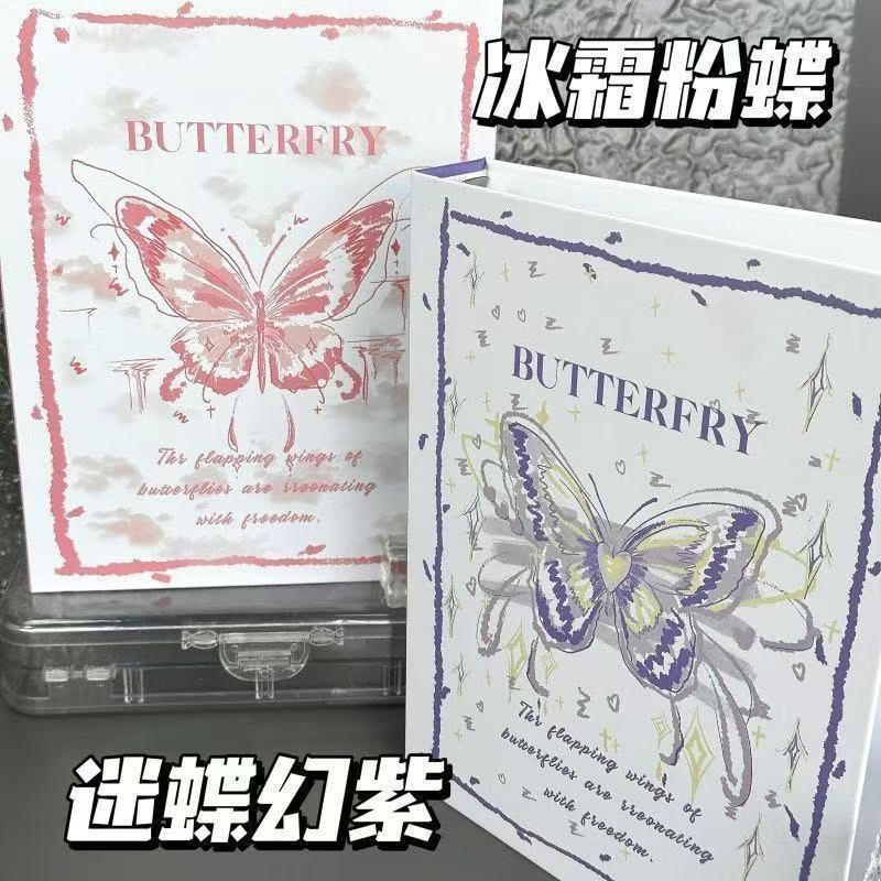 [ลดกระหน่ํา] ขายร้อน/สมุดการ์ดผีเสื้อวาดด้วยมือ A5 หลวมใบนักเรียน Four-Grid Super Hard Shell น่ารักท
